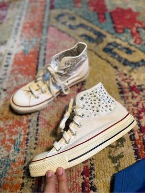 Converse custom made Embellished High-Top Canvas Sneakers in Off-White 7
